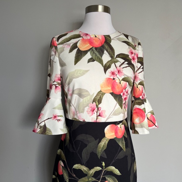 Ted Baker Areea Peach Blossom Leaves Sheath Pencil Cocktail Sheath Dress Small - Picture 14 of 16